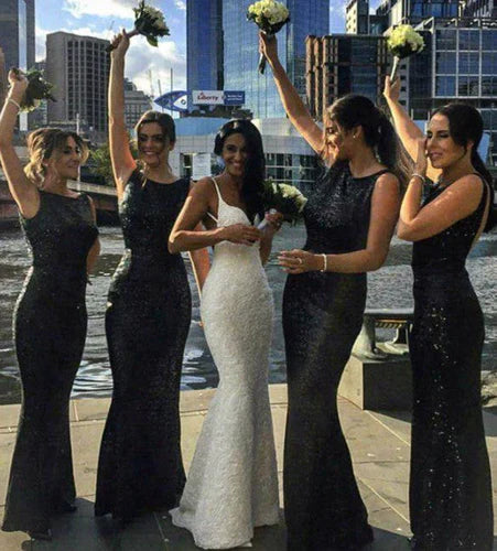 Wedding Trend Alert : Black Satin Bridesmaid Dresses