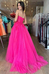 2024 A-Line Hot Pink Prom Dresses Long Evening Dress Sweetheart with Appliques MyChicDress