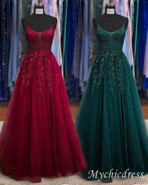 2024 Lace Blue Prom Dresses V Neck Long Formal Dresses Open Back MyChicDress