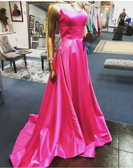 2024 Long Simple Evening Dresses UK Satin Backless Fuchsia Prom Dress MyChicDress