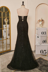 2024 Mermaid Black Prom Dress Sweetheart Appliques Slit Long Evening Dress MyChicDress