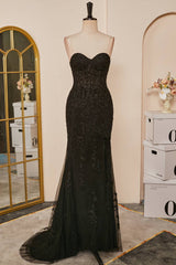 2024 Mermaid Black Prom Dress Sweetheart Appliques Slit Long Evening Dress MyChicDress