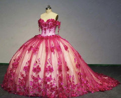 2024 New Off The Shoulder Hot Pink Quinceanera Dress 3D Flower Ball Gowns MyChicDress