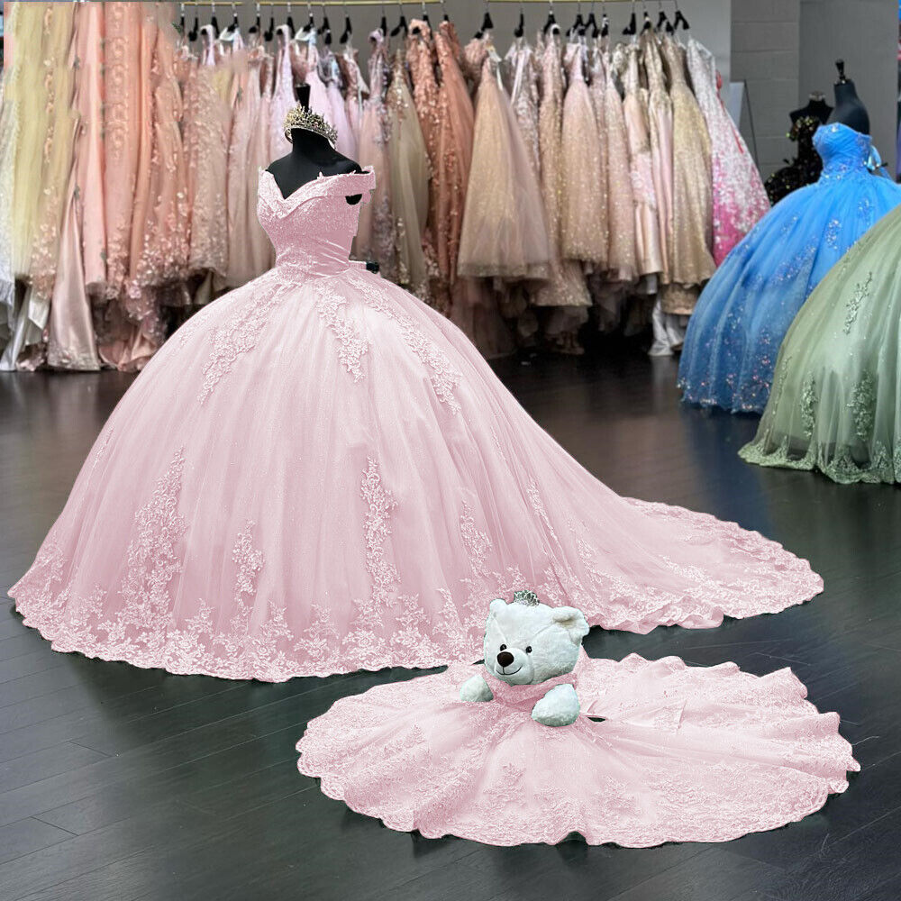 2024 Off Shoulder Pink Sweet 16 Quinceanera Dresses Lace Birthday Paty Dresses MyChicDress