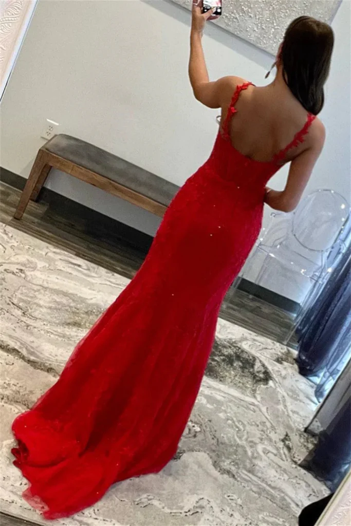 2024 Red Lace Prom Dresses Mermaid Sleeveless Formal Evening Dresses UK MyChicDress