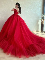 2024 Red Wedding Dresses Lace Off Shoulder Beaded Tulle Long Quince Dresses Sequin MyChicDress