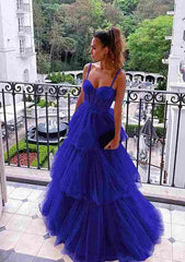 2024 Royal Blue Evening Formal Dresses Layered Tulle Long Prom Dresses A-Line MyChicDress