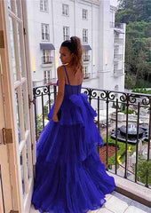 2024 Royal Blue Evening Formal Dresses Layered Tulle Long Prom Dresses A-Line MyChicDress