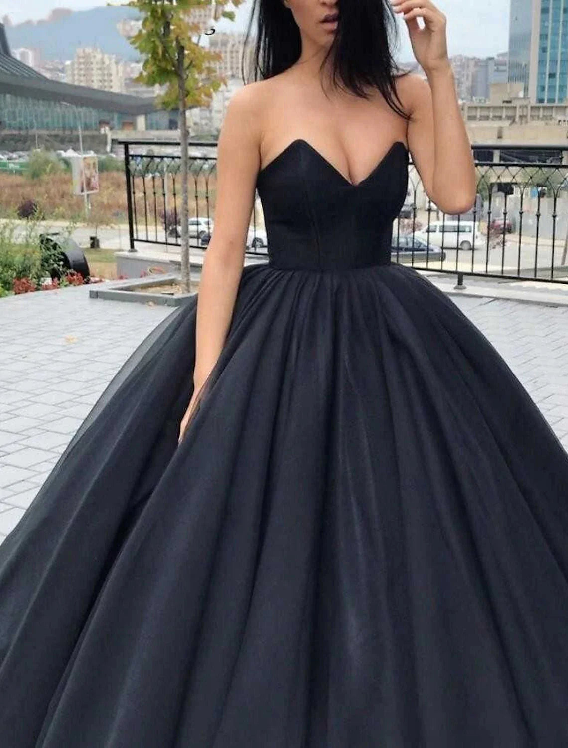 2024 Simple Black Wedding Dresses Gothic V-neck Strapless Bridal Bride Dress MyChicDress