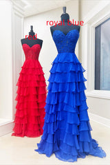 2024 Hot Pink Corset Long Prom Dresses Ruffle Sweetheart Lace Chiffon