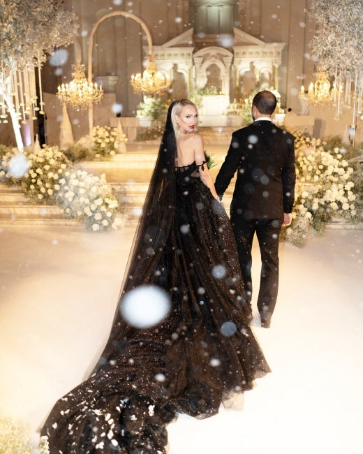 2025 Princess Black Gothic Wedding Dresses with Sequin Lace Applique - MyChicDress