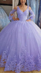 2025 Ball Gown Lace Yellow Quince Dresses Cheap Long Sleeves Tulle Sweet 16 Dress MyChicDress