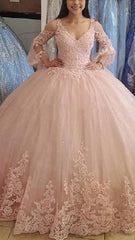 2025 Ball Gown Lace Yellow Quince Dresses Cheap Long Sleeves Tulle Sweet 16 Dress MyChicDress