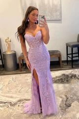 2025 Black Lace Prom Dresses Strapless Split Long Evening Dresses Mermaid MyChicDress