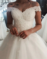 Lace Off Shoulder Cheap Wedding Dress Appliques