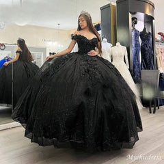 Plus Size Black Quinceanera Dresses with Flowers Crystals