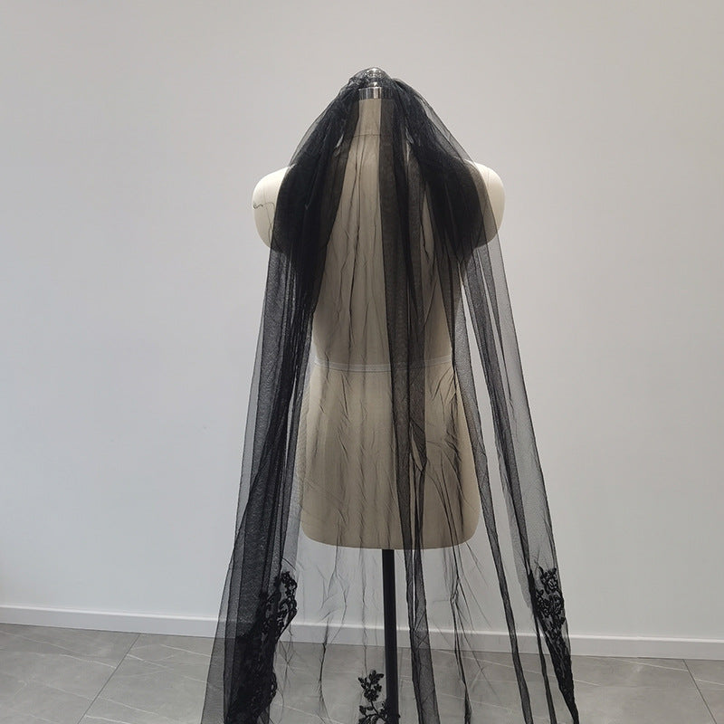 2*1.5M Lace Edge Black Wedding Veil