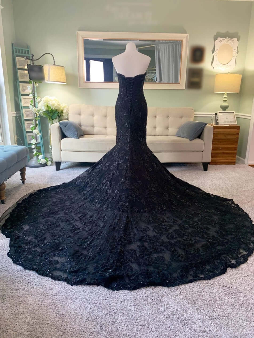 3 in 1 Black Wedding Dress Mermaid Lace with Cape Removable Sleeves
