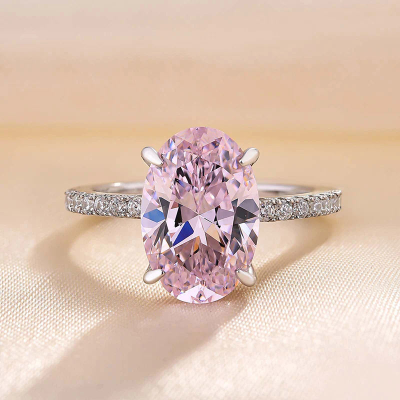3.5 Carat Oval Cut Pink Stone Engagement Ring For Sale Mychicdress
