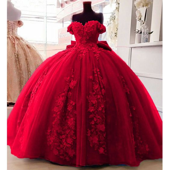 3D Floral Off Shoulder 2025 Red Quinceanera Dresses Sweet 16 Gowns MyChicDress