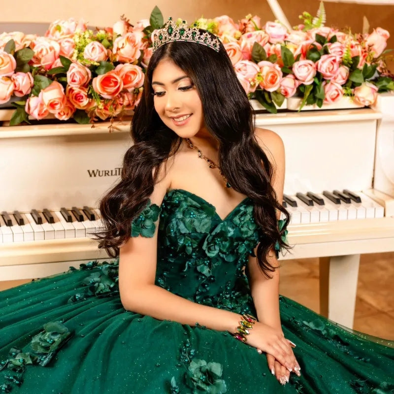 3D Flowers Emerald Green Quinceanera Dresses Ball Gown Quince Dress - MyChicDress