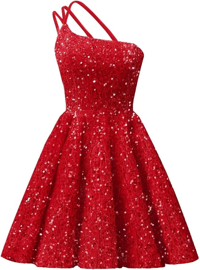 Sparkly One Shoulder Sequin Homecoming Dresses Short for Teens - MyChicDress