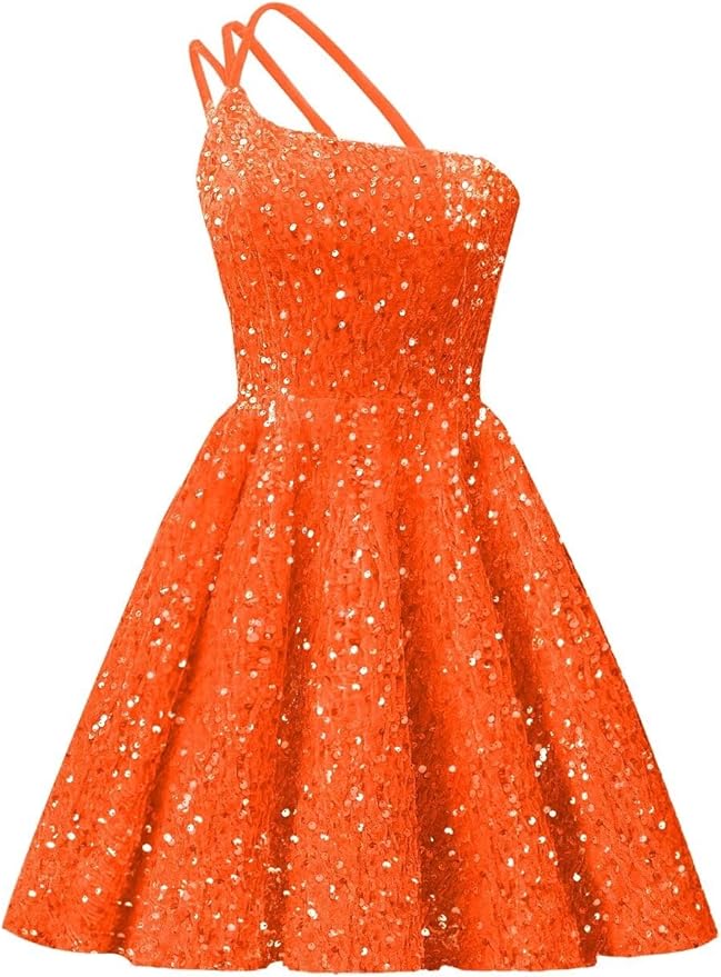 Sparkly One Shoulder Sequin Homecoming Dresses Short for Teens - MyChicDress
