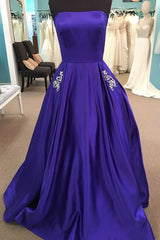 A Line Beaded Satin Long Homecoming Dresses with Pocket MyChicDress