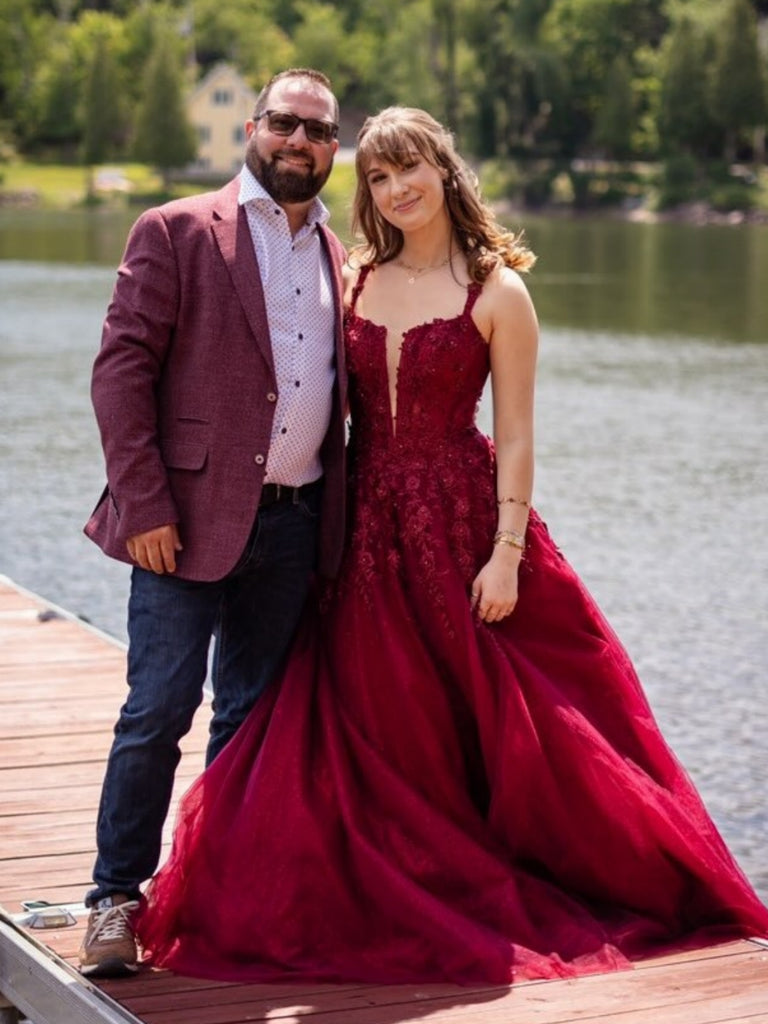 A Line 2025 Renda Azul Longo Prom Vestidos Alças com Bolsos