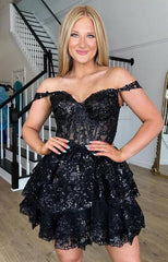 A-Line Short BLack Prom Dress Sheer Corset Bodice Homecoming dress MyChicDress