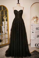 A Line Sweetheart Black Prom Dress Lace Corset Long Formal Evening Dress MyChicDress