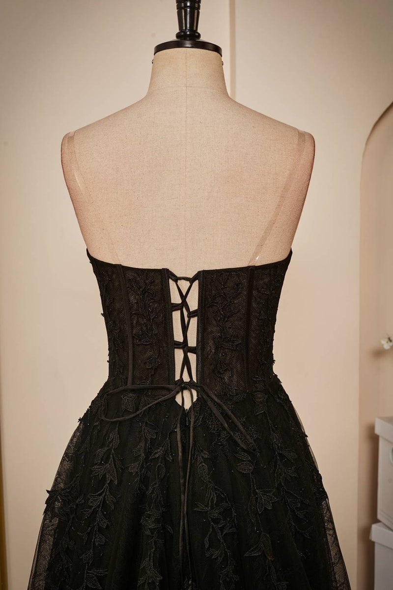 A Line Sweetheart Black Prom Dress Lace Corset Long Formal Evening Dress MyChicDress