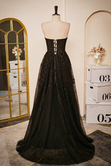 A Line Sweetheart Black Prom Dress Lace Corset Long Formal Evening Dress MyChicDress