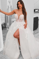 A-Line Beach Wedding Dresses Lace Sweetheart Tulle