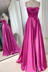 A-Line Fuchsia Prom Dress 2025 Ruched Long Evening Dress Spaghetti Straps - MyChicDress