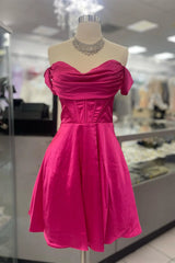 A-Line Hot Pink Homecoming Dresses Short Pleated Sweetheart Party Dress