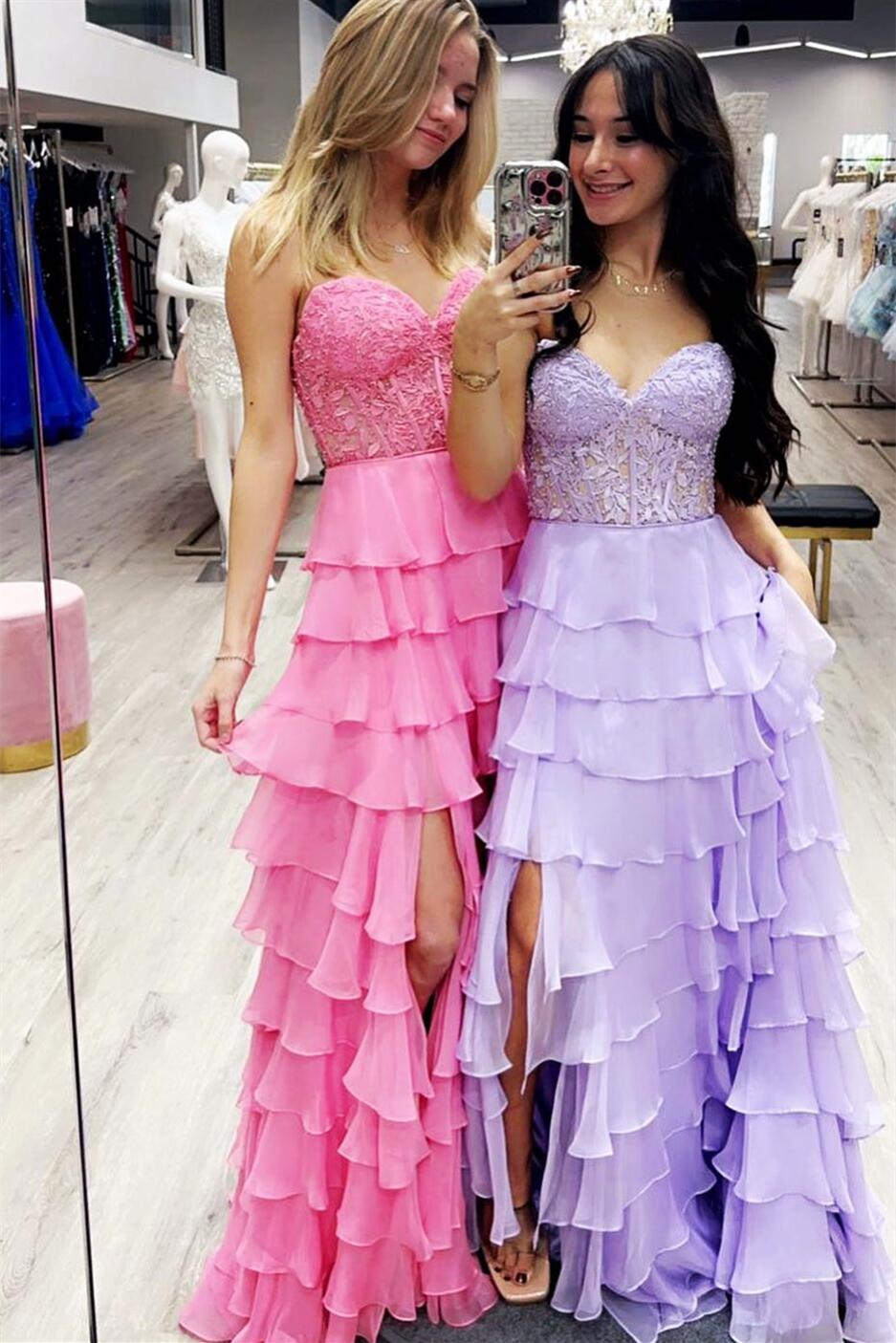 A-Line Long Corset  Tiered Formal Dresses