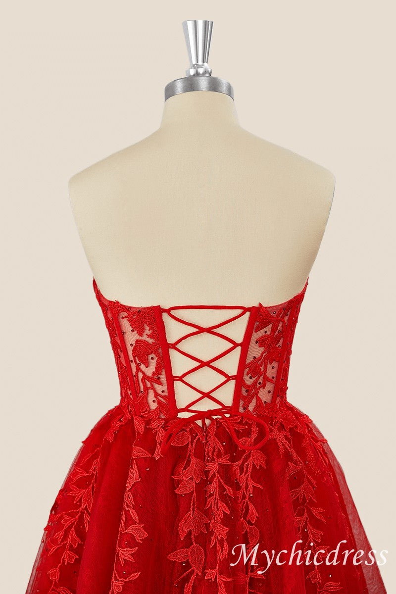 A-Line Red Homecoming Dresses Lace Appliques Short Dama Dress - MyChicDress