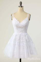 A-Line White Short 2025 Graduation Dresses Lace Homecoming Dress