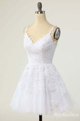 A-Line White Short 2025 Graduation Dresses Lace Homecoming Dress