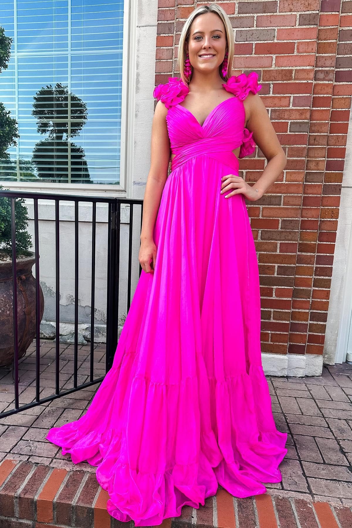 A-line Beach Fuchsia Evening Dress Sexy with Ruffles