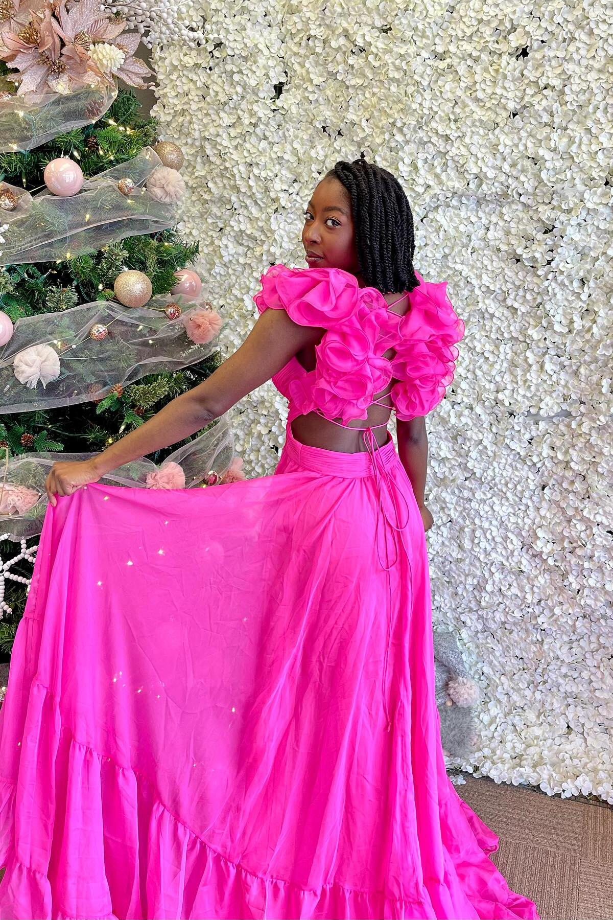 A-line Beach Fuchsia Evening Dress Sexy with Ruffles