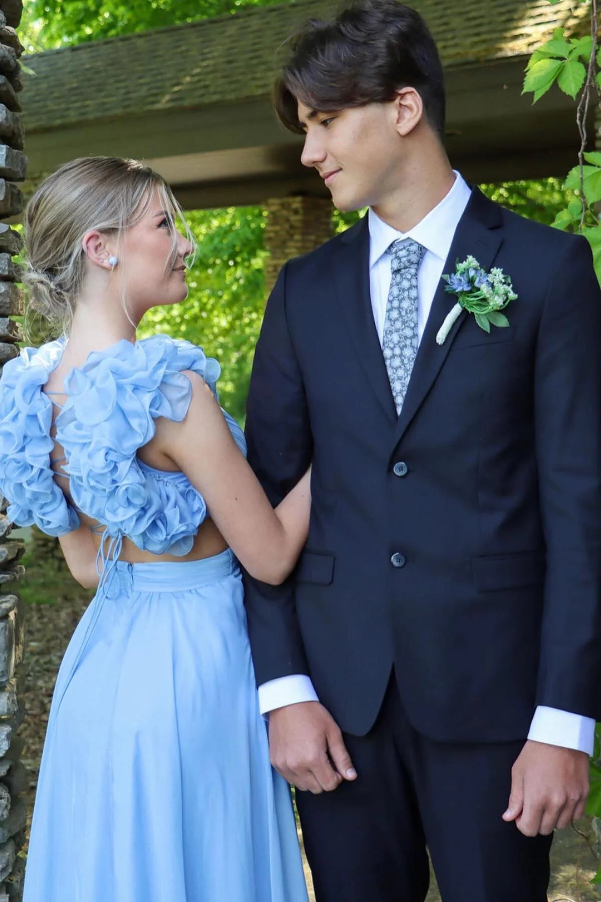 A-line Beach Evening Dress blue Sexy with Ruffles