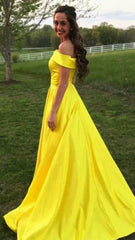 A-line Yellow Evening Dresses UK Simple Off-the-shoulder Long Prom Dresses MyChicDress