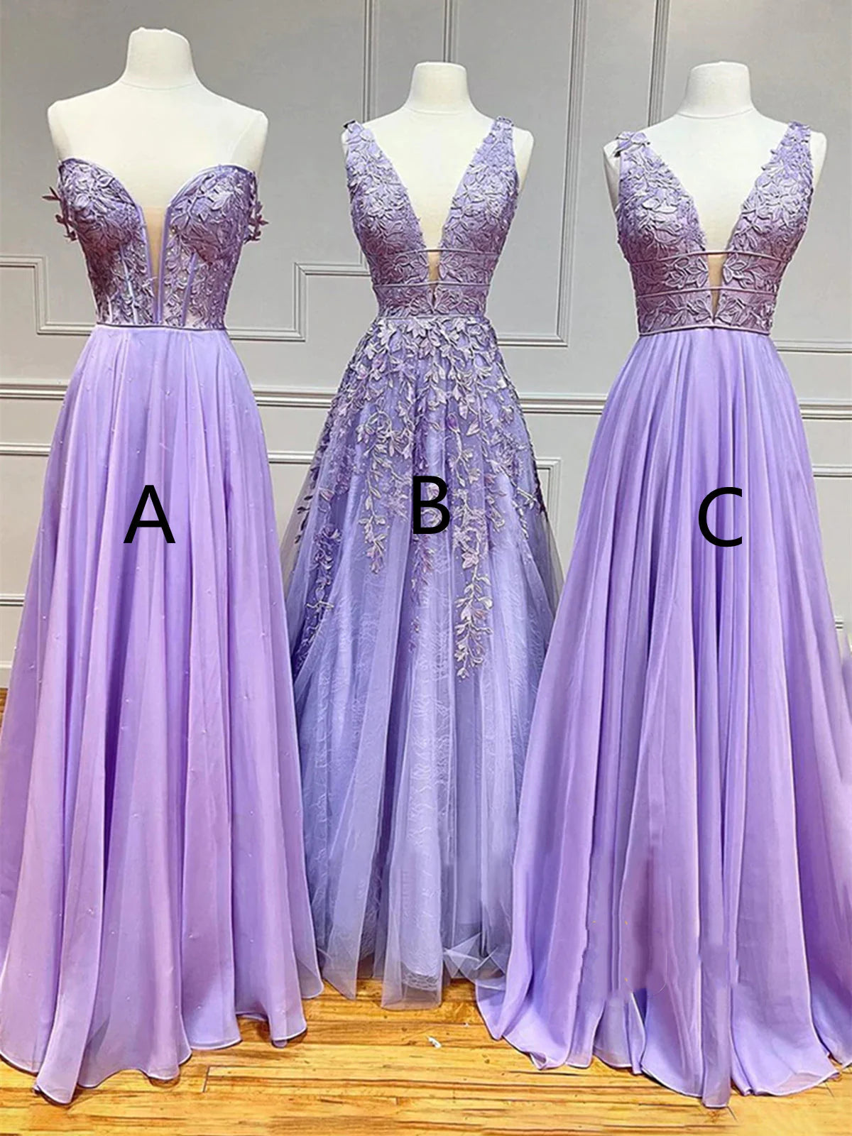 A-line Long Lace Purple Prom Dress V-neck Lilac Party Dresses - MyChicDress