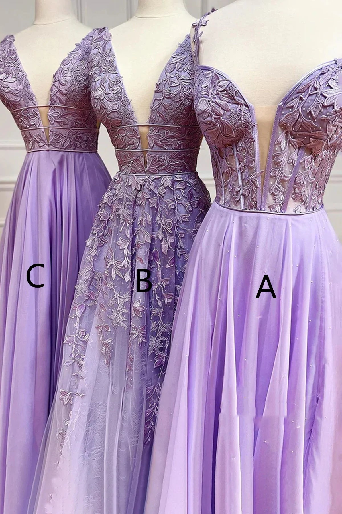 A-line Long Lace Purple Prom Dress V-neck Lilac Party Dresses - MyChicDress