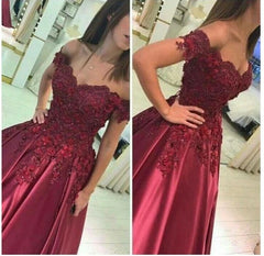 A Line 2025 Burgundy Lace Prom Dress Off the Shoulder Long Formal Dress