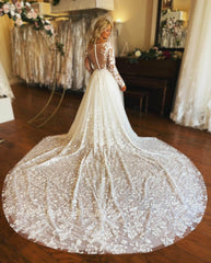 Long Sleeves Lace Floral Wedding Dresses