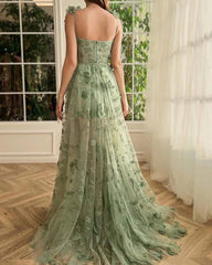 A Line Sage Green Formal Dresses with 3D Butterflies