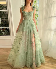 A Line Sage Green Formal Dresses with 3D Butterflies